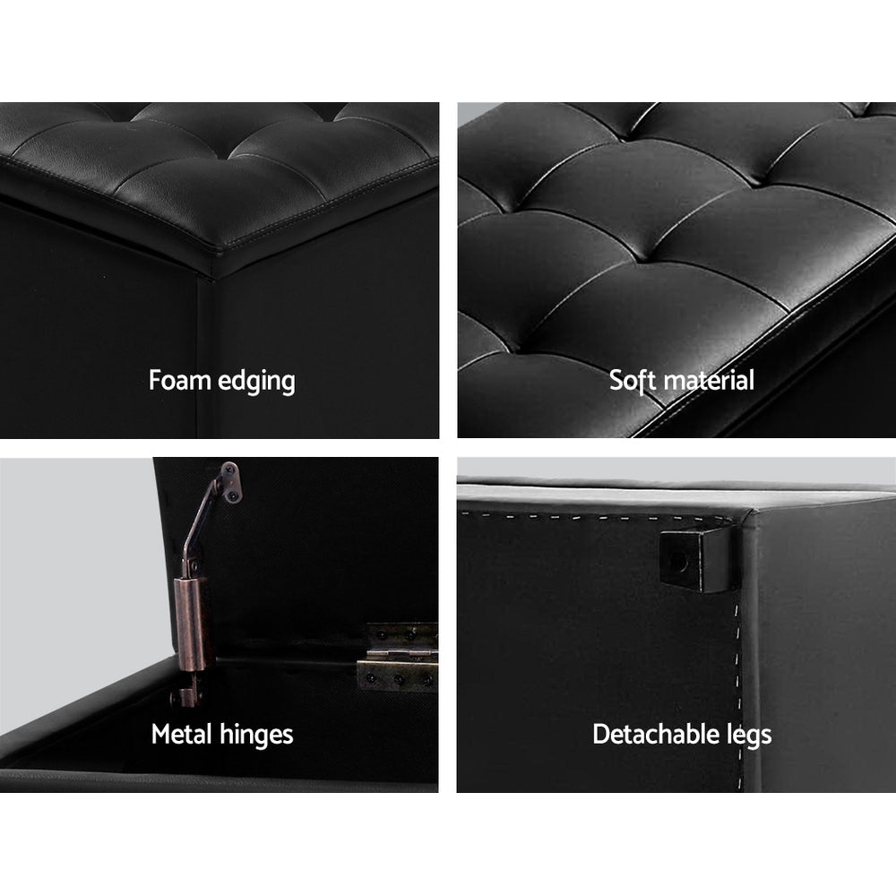 Artiss Storage Ottoman Blanket Box 97cm Leather Black - TRENDZ