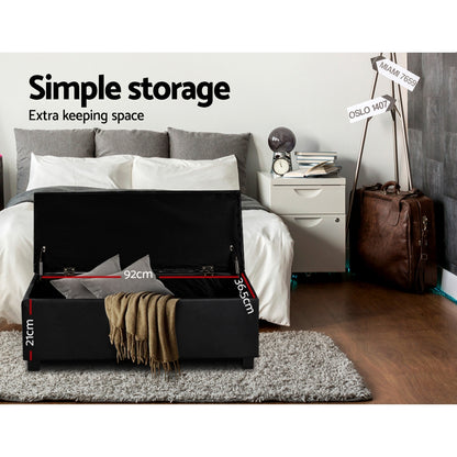 Artiss Storage Ottoman Blanket Box 97cm Leather Black - TRENDZ