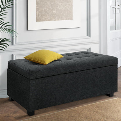 Artiss Storage Ottoman Blanket Box 97cm Linen Charcoal - TRENDZ
