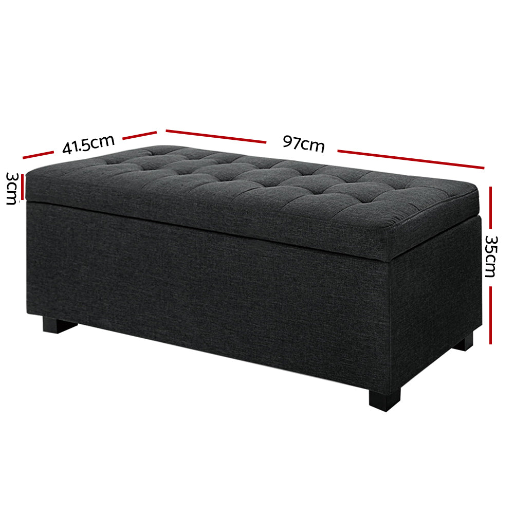 Artiss Storage Ottoman Blanket Box 97cm Linen Charcoal - TRENDZ