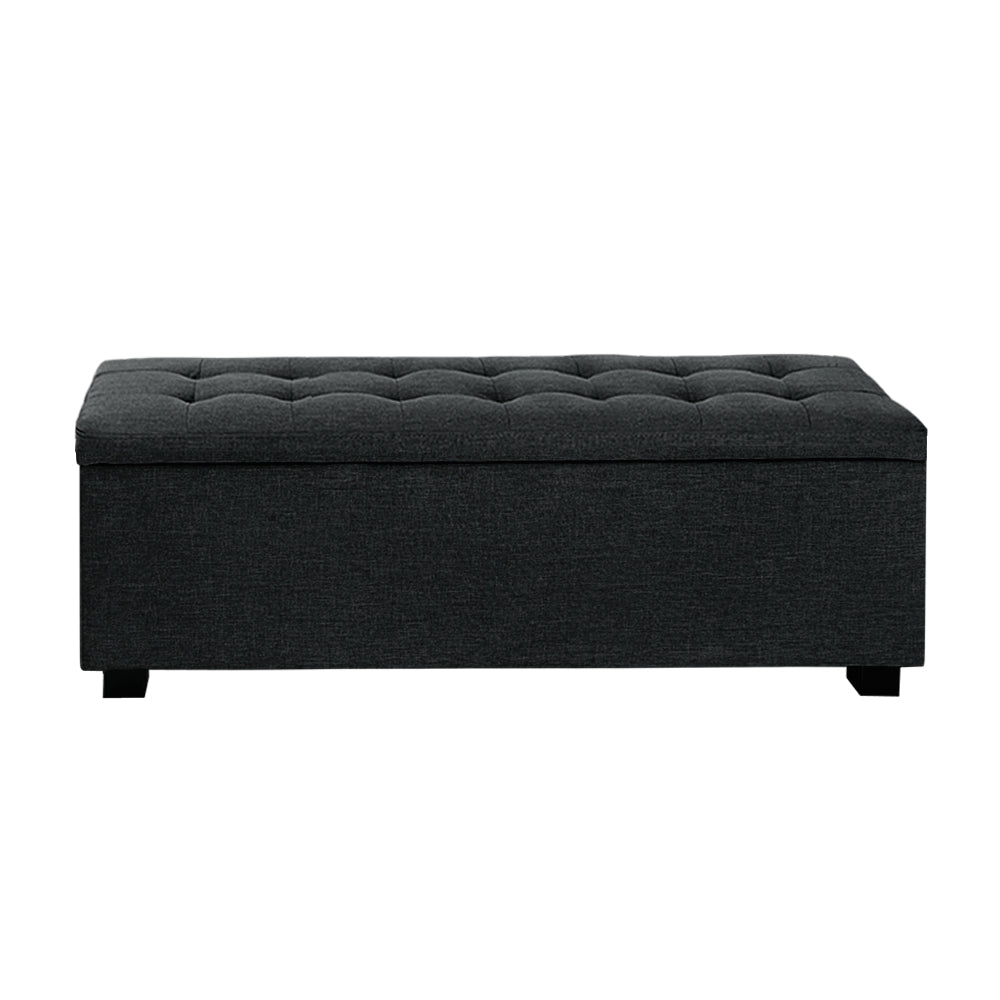 Artiss Storage Ottoman Blanket Box 97cm Linen Charcoal - TRENDZ
