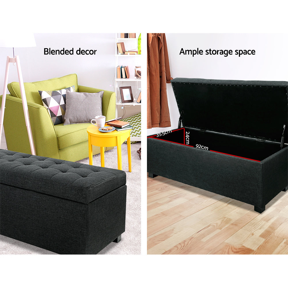 Artiss Storage Ottoman Blanket Box 97cm Linen Charcoal - TRENDZ
