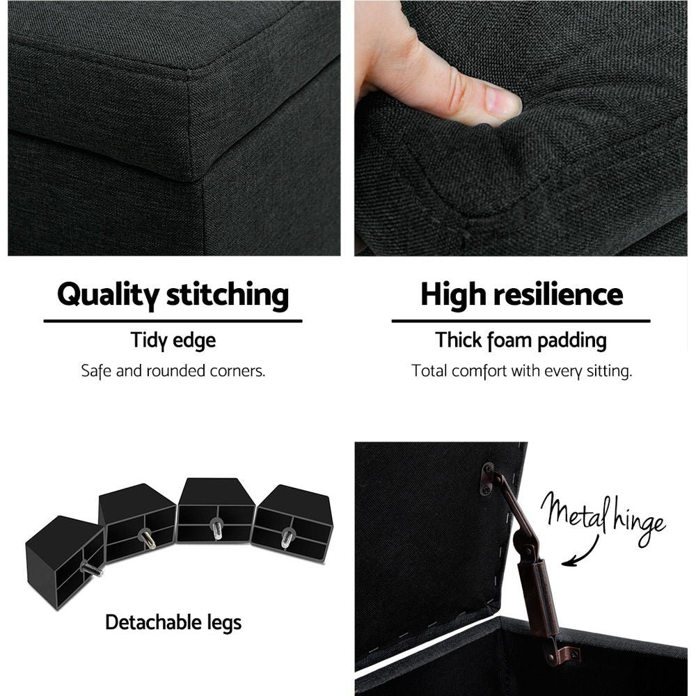 Artiss Storage Ottoman Blanket Box 97cm Linen Charcoal - TRENDZ