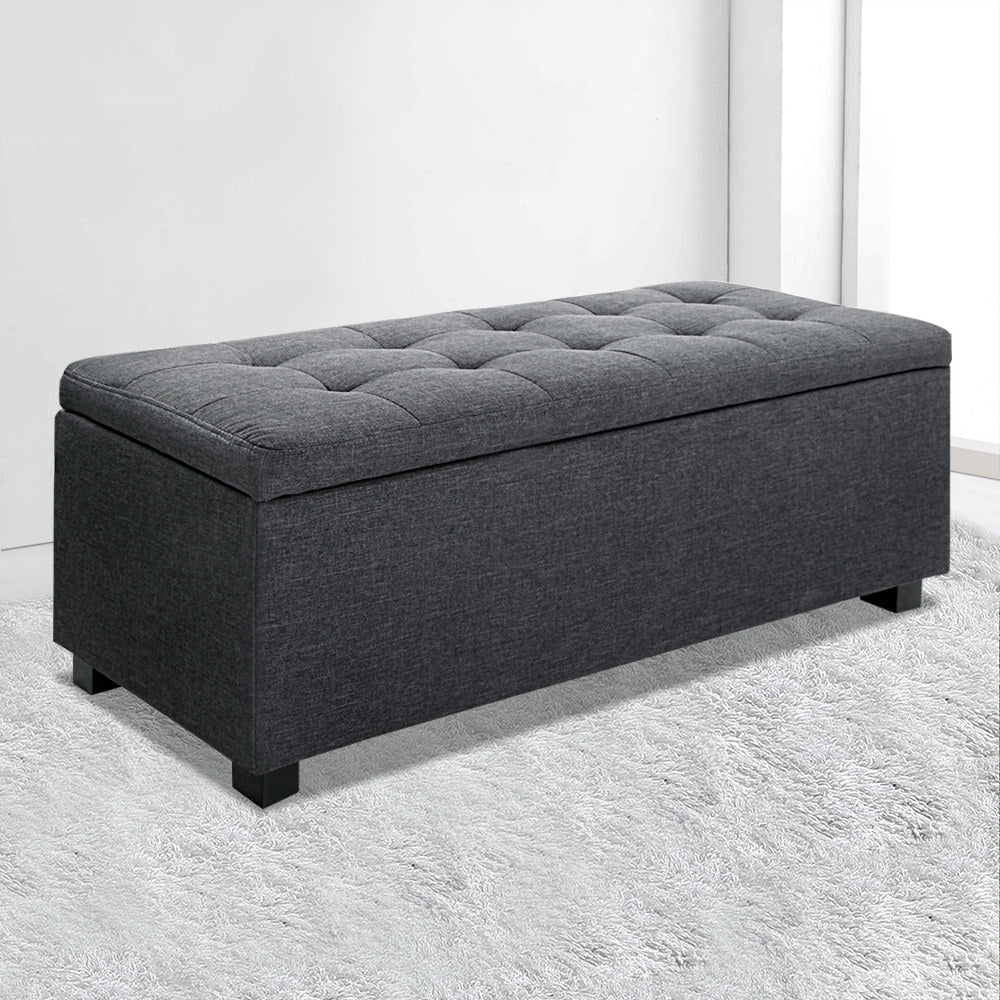 Artiss Storage Ottoman Blanket Box 97cm Linen Charcoal - TRENDZ