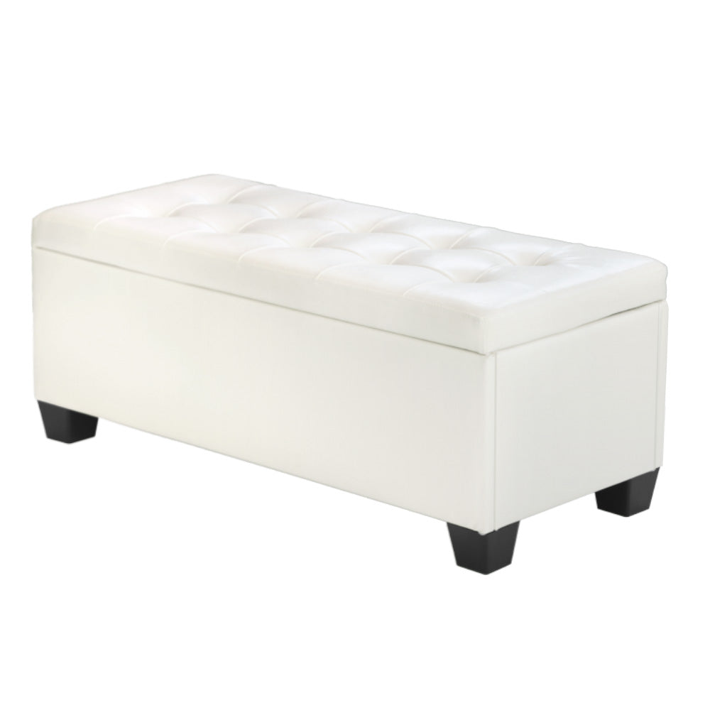 Artiss Storage Ottoman Blanket Box 97cm Leather White - TRENDZ