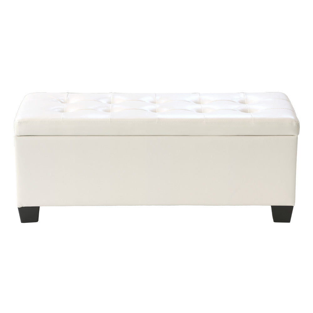 Artiss Storage Ottoman Blanket Box 97cm Leather White - TRENDZ
