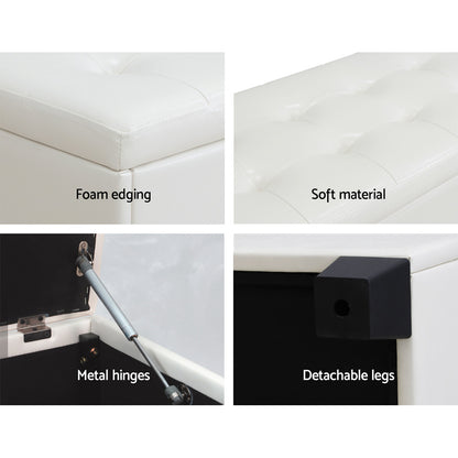 Artiss Storage Ottoman Blanket Box 97cm Leather White - TRENDZ