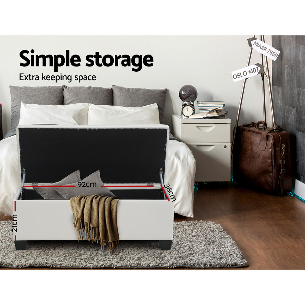 Artiss Storage Ottoman Blanket Box 97cm Leather White - TRENDZ