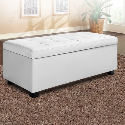 Artiss Storage Ottoman Blanket Box 97cm Leather White - TRENDZ
