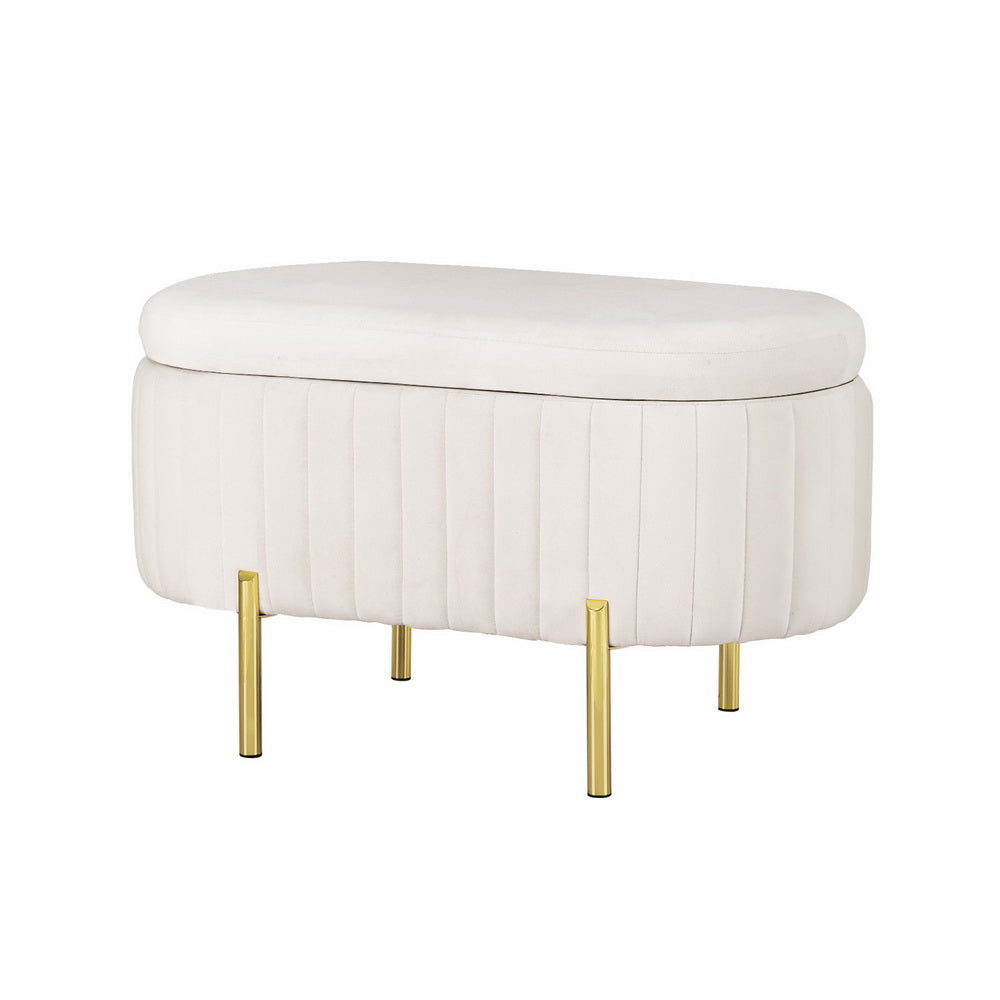 Artiss Storage Ottoman Blanket Box 87cm Velvet Oval White - TRENDZ