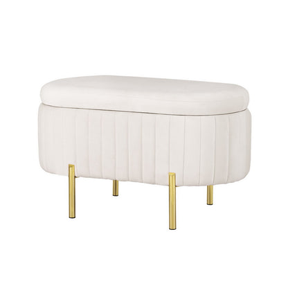 Artiss Storage Ottoman Blanket Box 87cm Velvet Oval White - TRENDZ