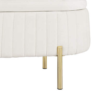 Artiss Storage Ottoman Blanket Box 87cm Velvet Oval White - TRENDZ