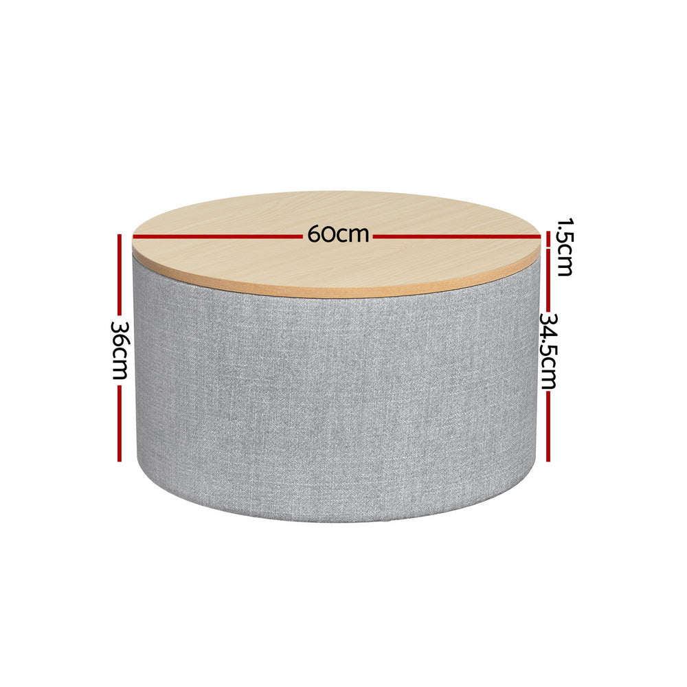 Artiss Storage Ottoman Blanket Box 60cm Linen Round Grey - TRENDZ