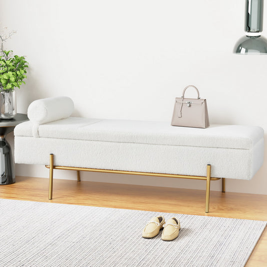 Artiss Storage Ottoman Bed 140cm Pillow Boucle Fabric - TRENDZ