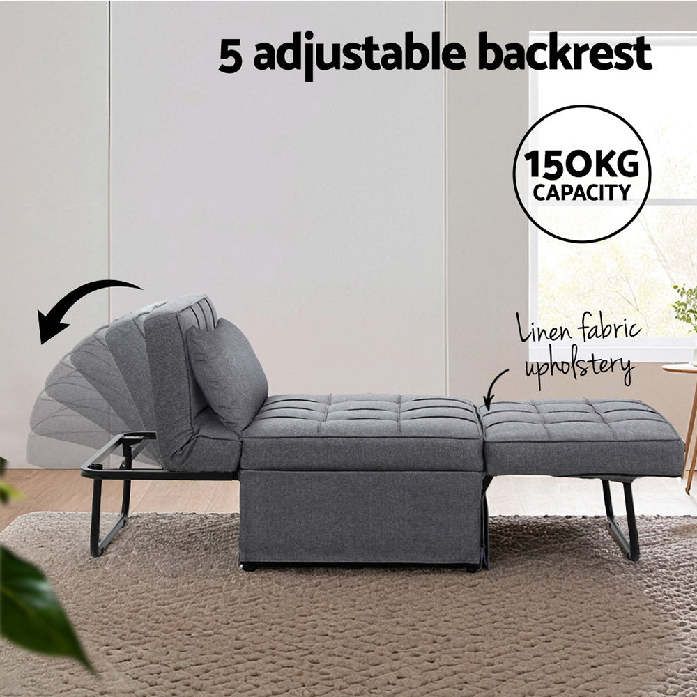 Artiss Sofa Bed Lounge Convertible Ottoman 1 Seater Couch Recliner Linen Grey - TRENDZ