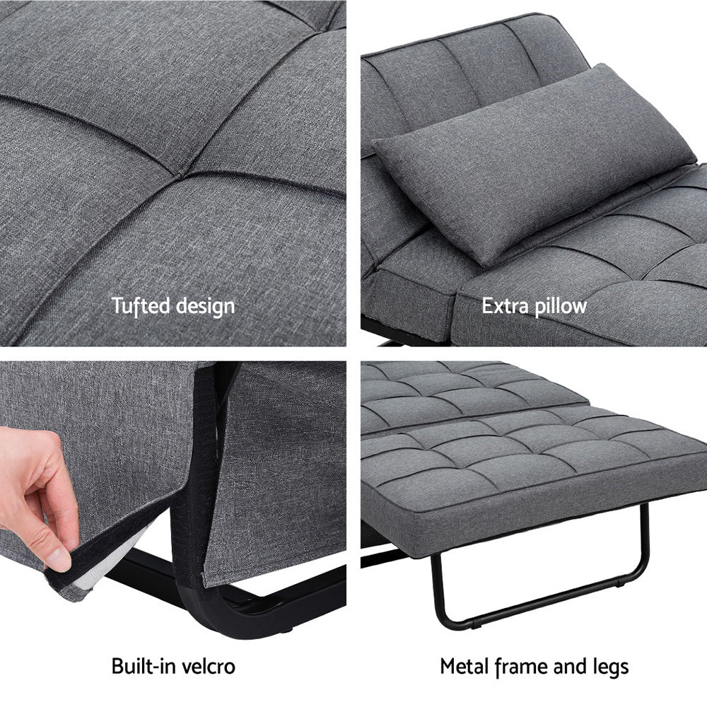 Artiss Sofa Bed Lounge Convertible Ottoman 1 Seater Couch Recliner Linen Grey - TRENDZ