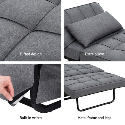 Artiss Sofa Bed Lounge Convertible Ottoman 1 Seater Couch Recliner Linen Grey - TRENDZ