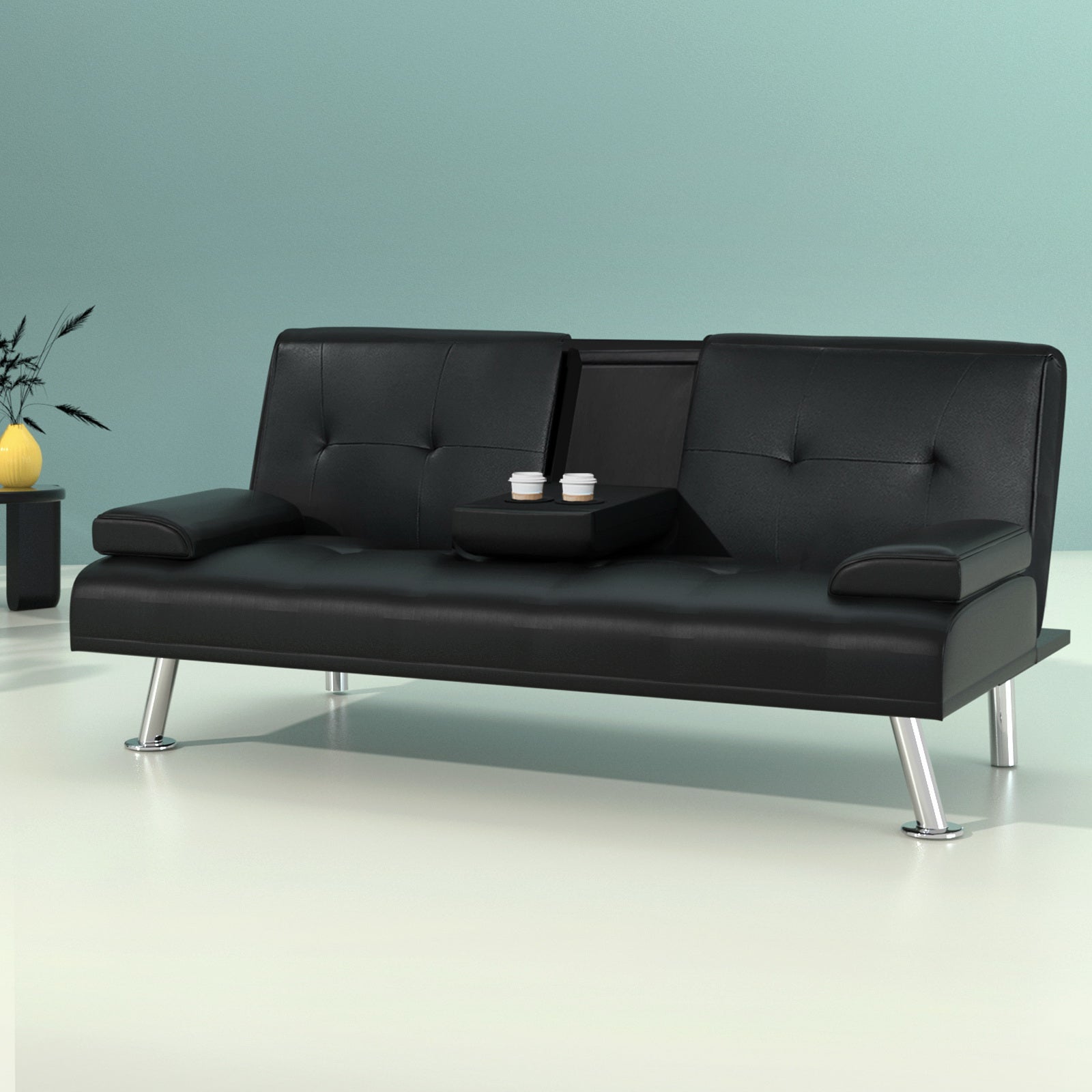 Artiss Sofa Bed 168CM Black PU Leather - TRENDZ