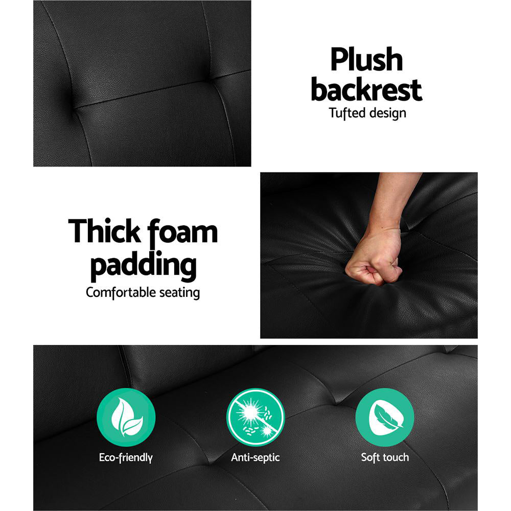 Artiss Sofa Bed 168CM Black PU Leather - TRENDZ