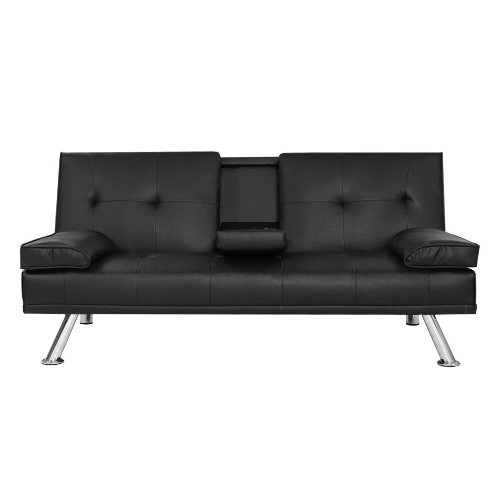 Artiss Sofa Bed 168CM Black PU Leather - TRENDZ
