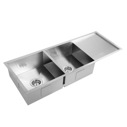 Cefito Kitchen Sink 111X45CM Stainless Steel Basin Double Bowl Silver - TRENDZ