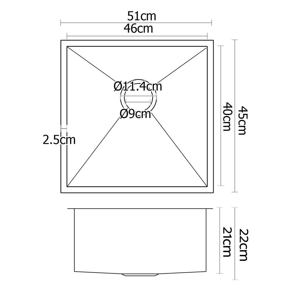 Cefito Kitchen Sink 51X45CM Stainless Steel Basin Single Bowl Silver - TRENDZ