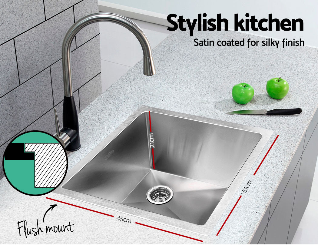 Cefito Kitchen Sink 51X45CM Stainless Steel Basin Single Bowl Silver - TRENDZ