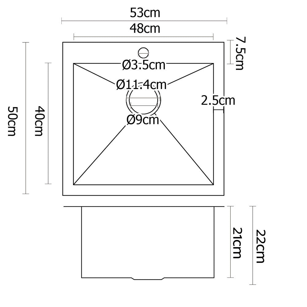Cefito Kitchen Sink 53X50CM Stainless Steel Basin Single Bowl Silver - TRENDZ