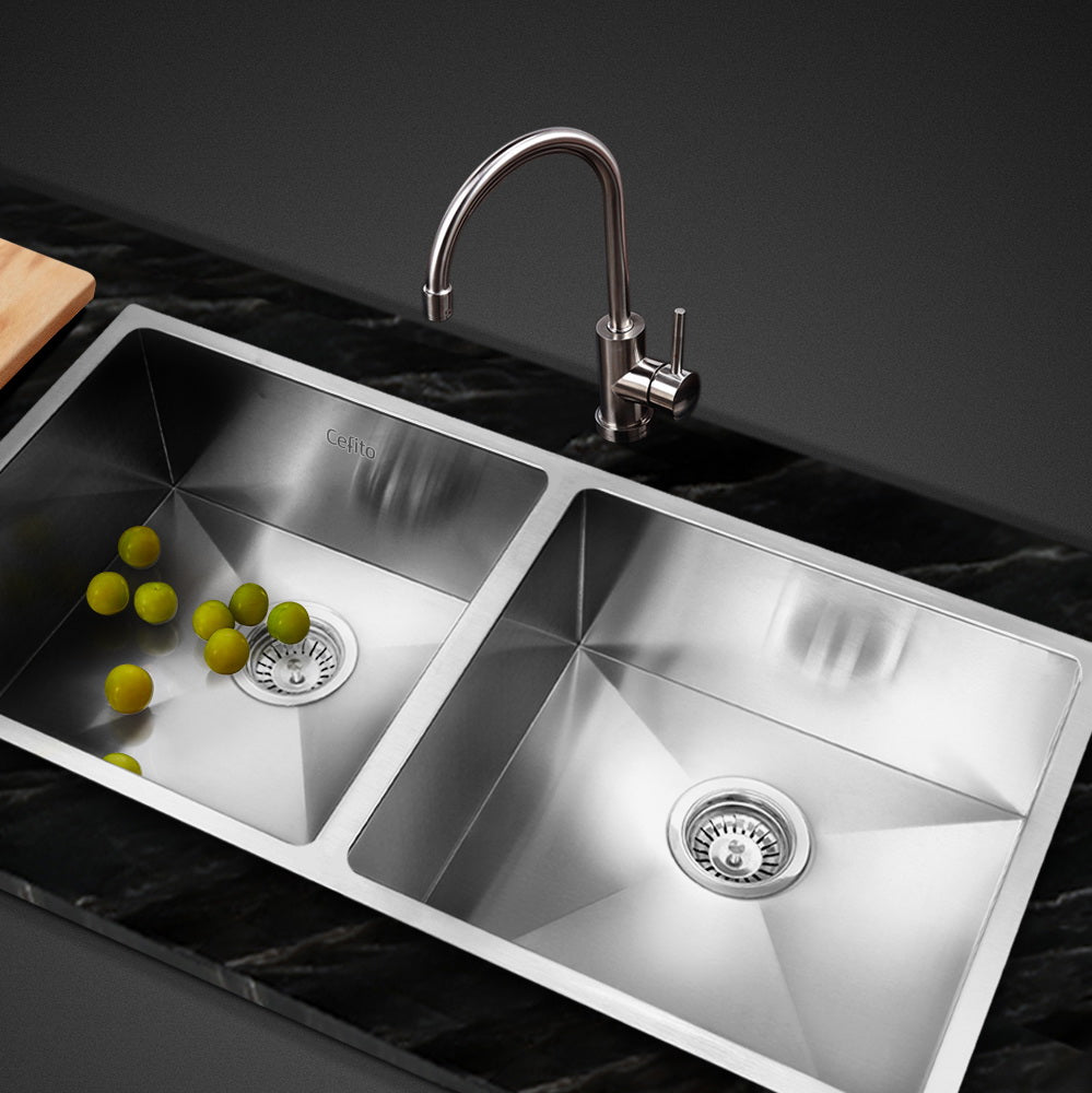 Cefito Kitchen Sink 86X44CM Stainless Steel Basin Double Bowl Silver - TRENDZ