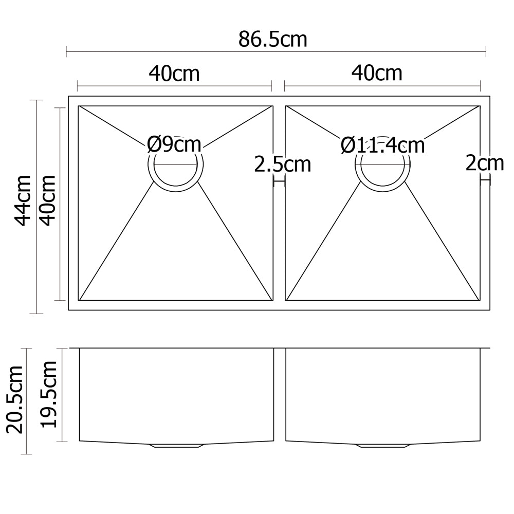 Cefito Kitchen Sink 86X44CM Stainless Steel Basin Double Bowl Silver - TRENDZ