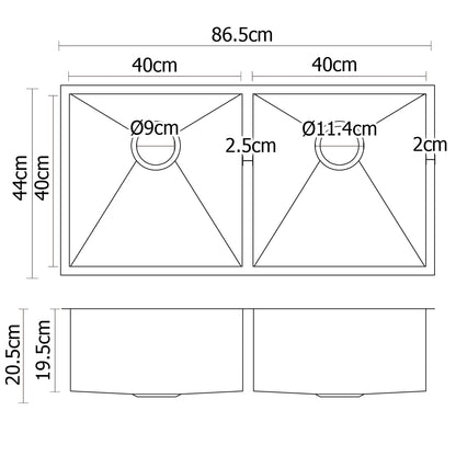 Cefito Kitchen Sink 86X44CM Stainless Steel Basin Double Bowl Silver - TRENDZ