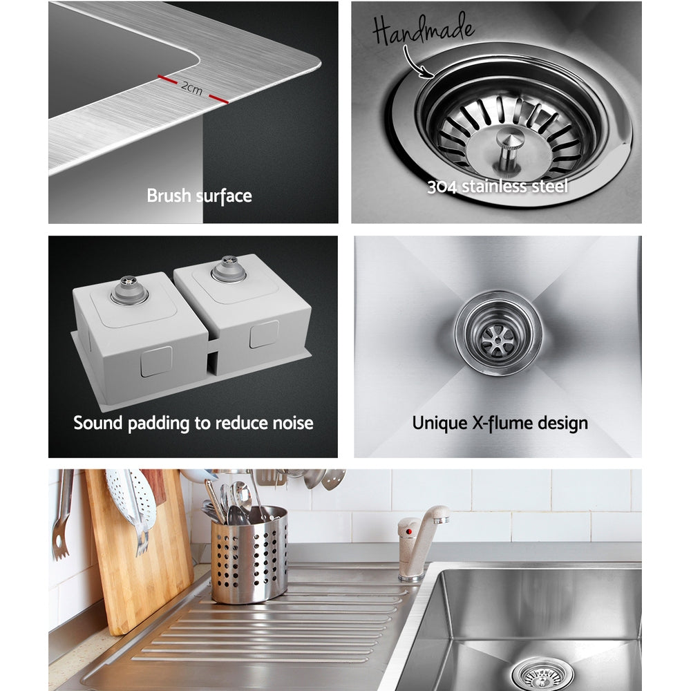 Cefito Kitchen Sink 86X44CM Stainless Steel Basin Double Bowl Silver - TRENDZ