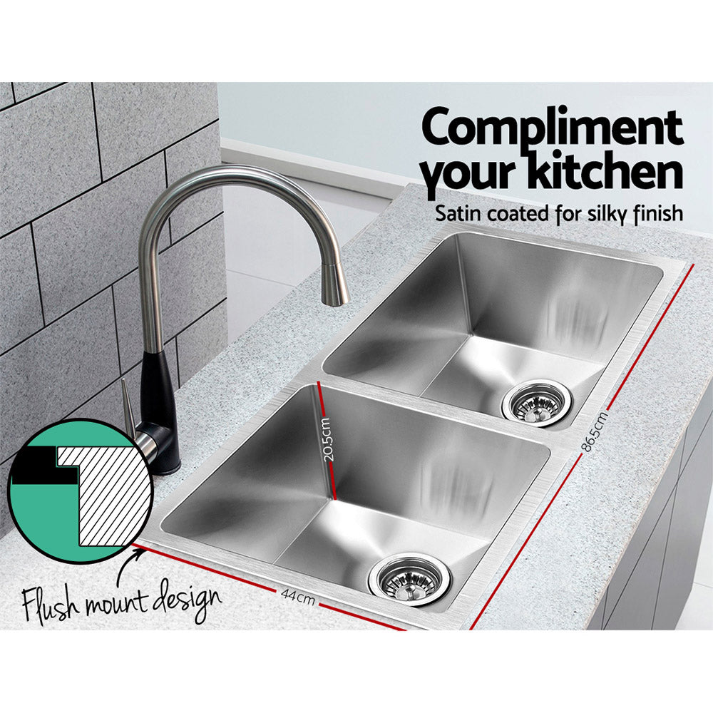 Cefito Kitchen Sink 86X44CM Stainless Steel Basin Double Bowl Silver - TRENDZ
