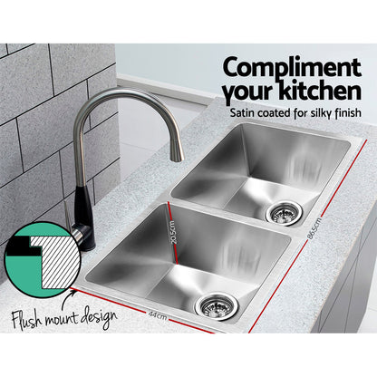 Cefito Kitchen Sink 86X44CM Stainless Steel Basin Double Bowl Silver - TRENDZ