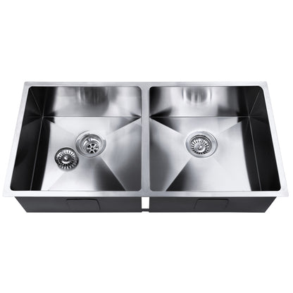 Cefito Kitchen Sink 86X44CM Stainless Steel Basin Double Bowl Silver - TRENDZ