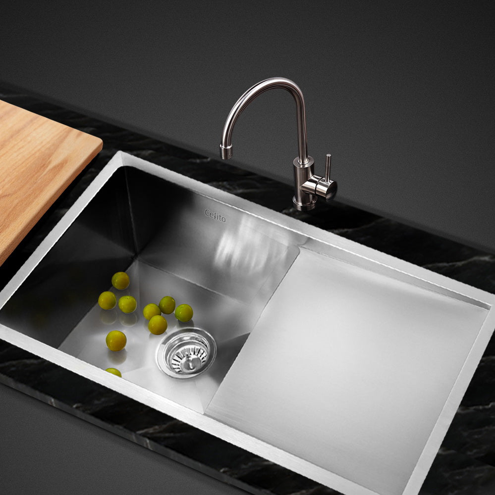 Cefito Kitchen Sink 87X45CM Stainless Steel Basin Single Bowl Silver - TRENDZ