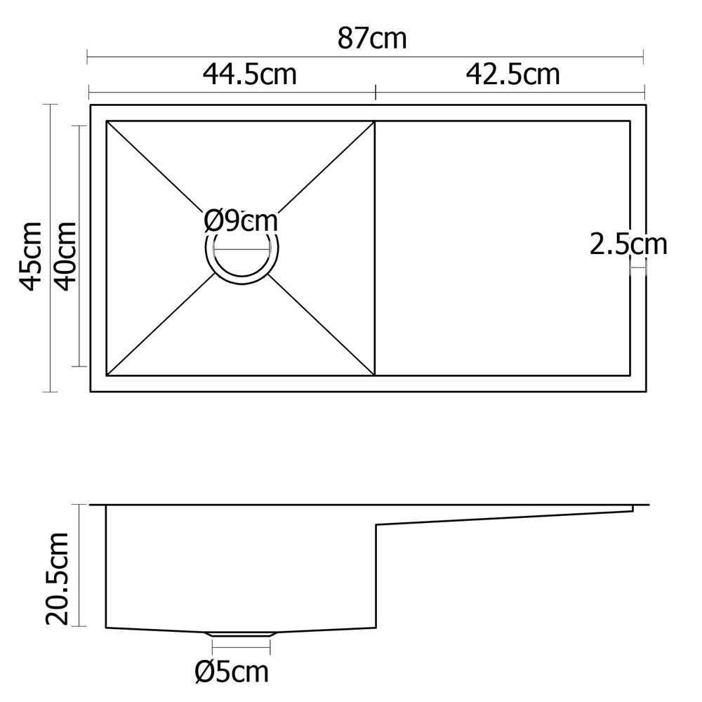 Cefito Kitchen Sink 87X45CM Stainless Steel Basin Single Bowl Silver - TRENDZ