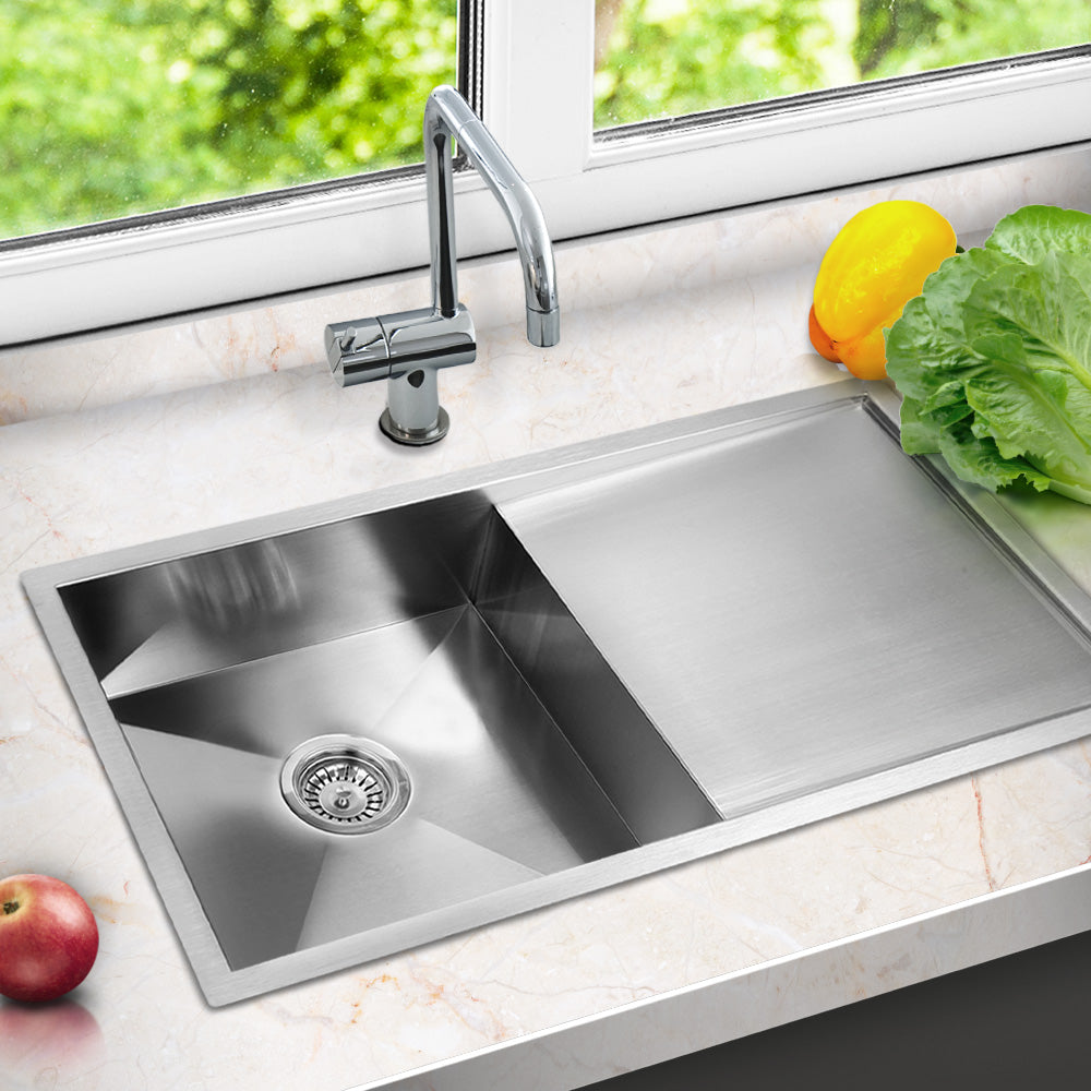 Cefito Kitchen Sink 87X45CM Stainless Steel Basin Single Bowl Silver - TRENDZ
