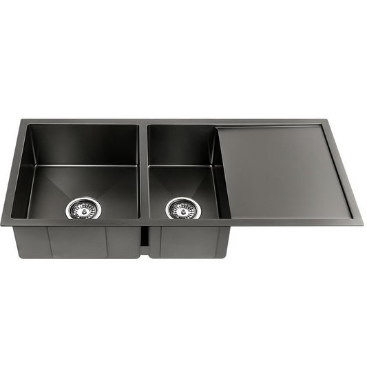Cefito Kitchen Sink 100X45CM Stainless Steel Basin Double Bowl Black - TRENDZ
