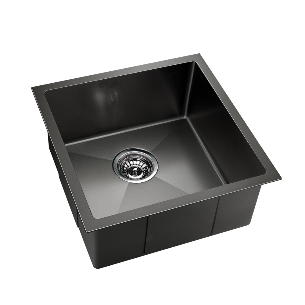 Cefito Kitchen Sink 51X45CM Stainless Steel Basin Single Bowl Black - TRENDZ
