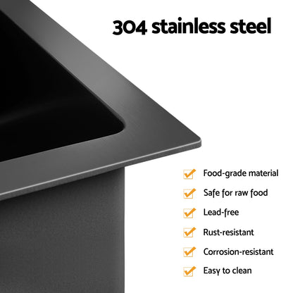 Cefito Stainless Steel Sink 70x45CM With Pull Out Mixer Tap Kitchen Basin Single Bowl Black - TRENDZ