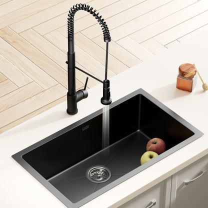 Cefito Stainless Steel Sink 70x45CM With Pull Out Mixer Tap Kitchen Basin Single Bowl Black - TRENDZ