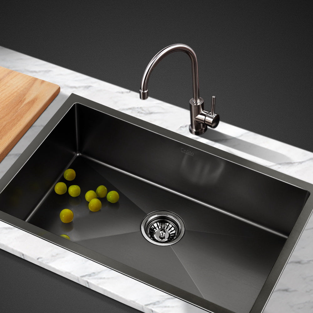 Cefito Kitchen Sink 70X45CM Stainless Steel Basin Single Bowl Black - TRENDZ