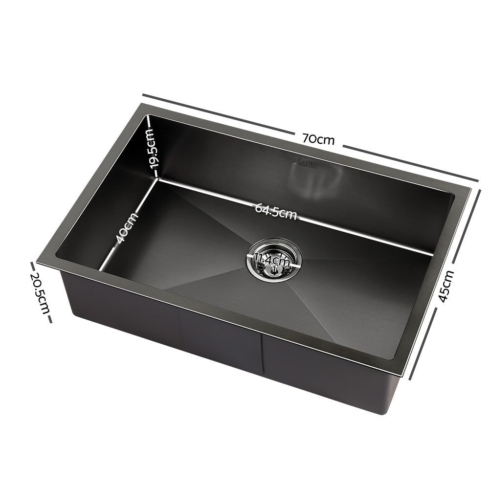 Cefito Kitchen Sink 70X45CM Stainless Steel Basin Single Bowl Black - TRENDZ