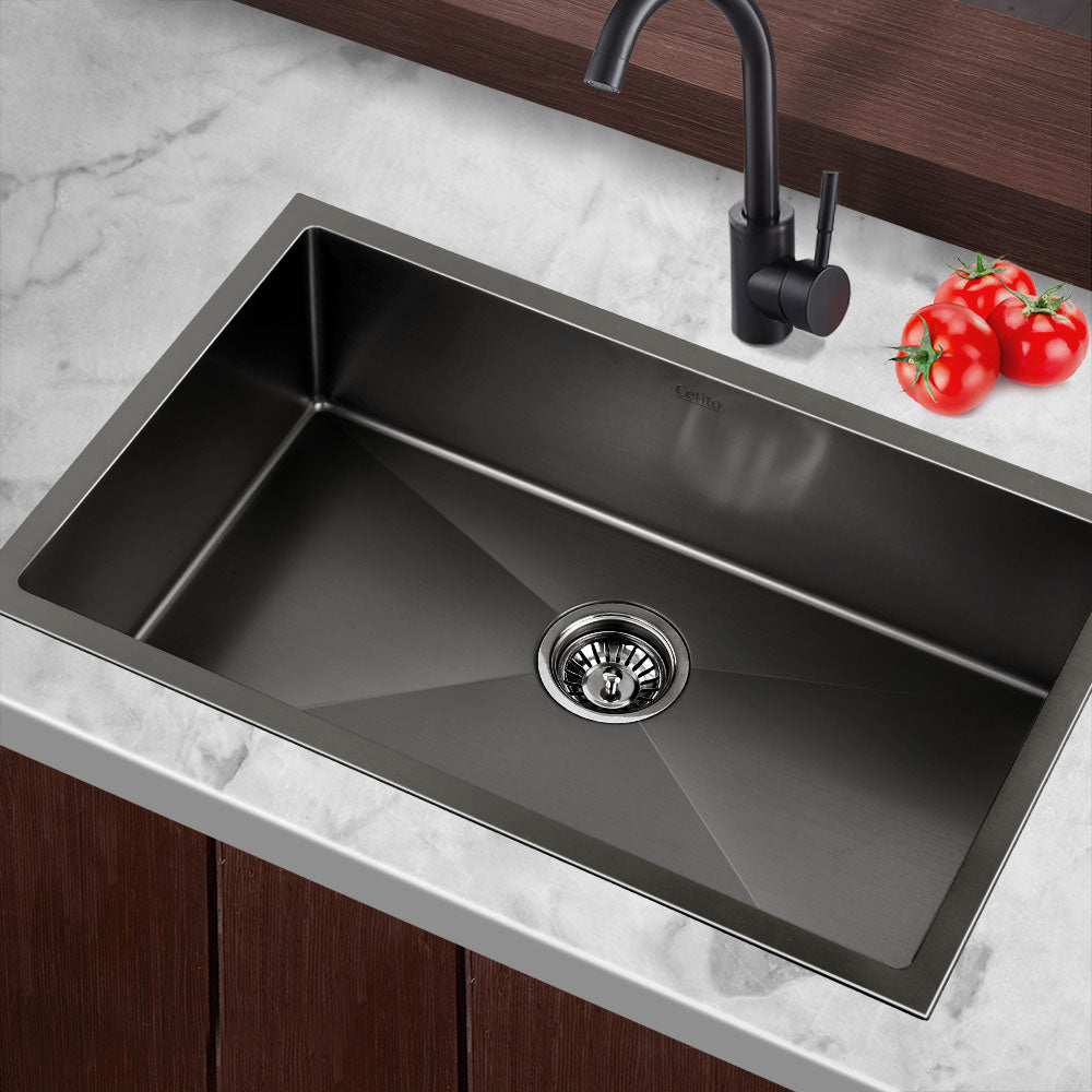 Cefito Kitchen Sink 70X45CM Stainless Steel Basin Single Bowl Black - TRENDZ