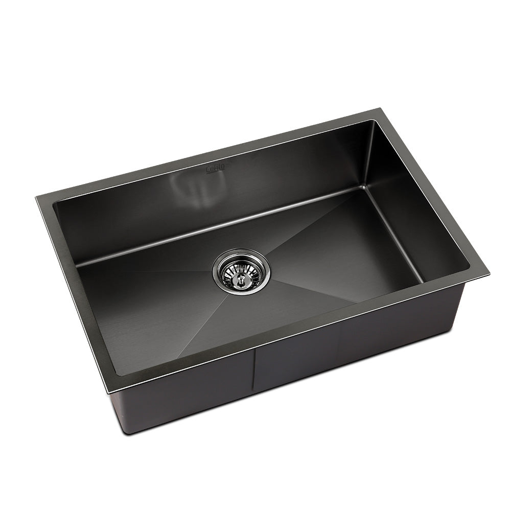 Cefito Kitchen Sink 70X45CM Stainless Steel Basin Single Bowl Black - TRENDZ