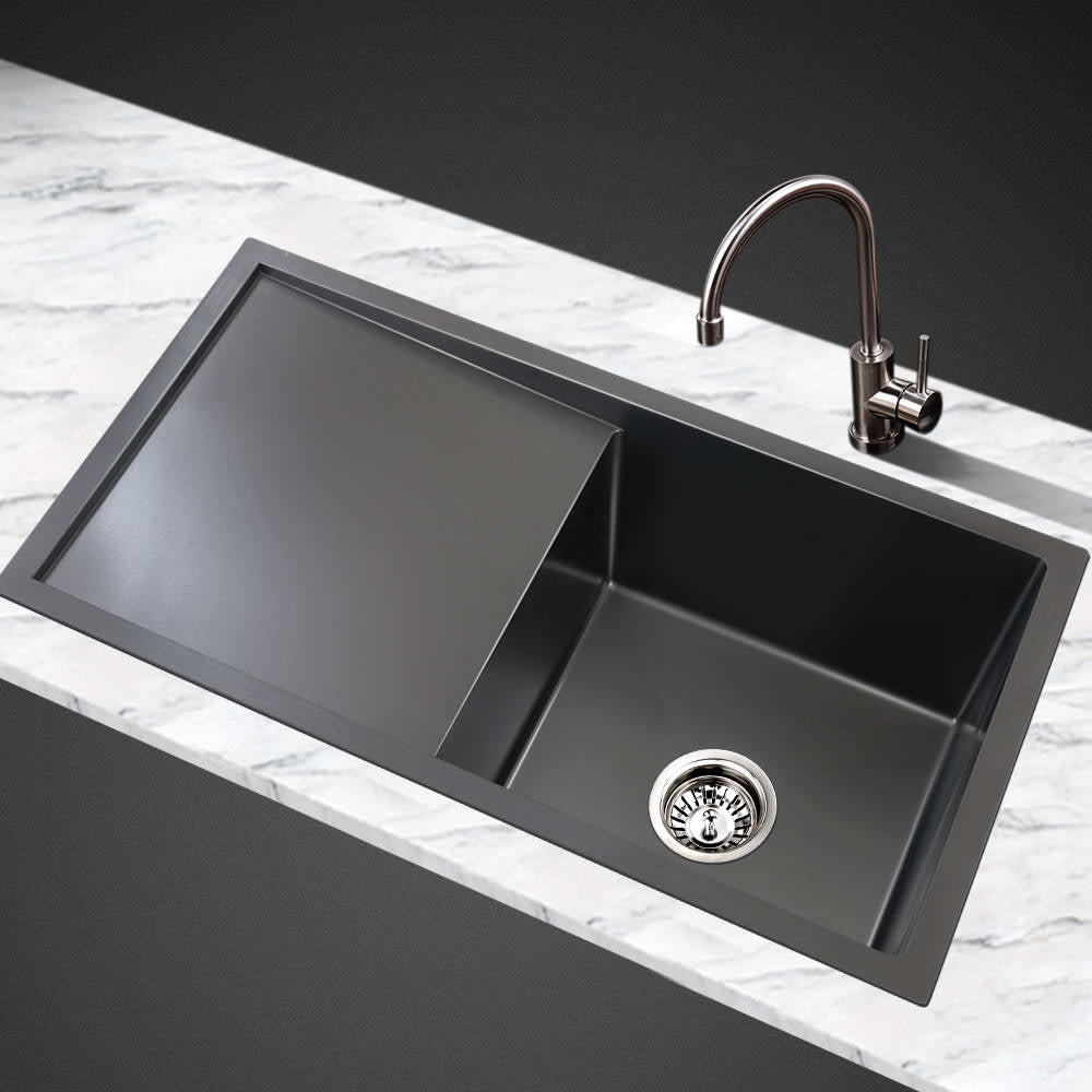 Cefito Kitchen Sink 75X45CM Stainless Steel Basin Single Bowl Black - TRENDZ