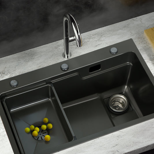 Cefito Kitchen Sink 75X45CM Stainless Steel Basin Single Bowl Drain Part Black - TRENDZ