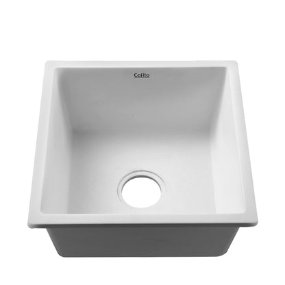Cefito Stone Kitchen Sink 450X450MM Granite Under/Topmount Basin Bowl Laundry White - TRENDZ