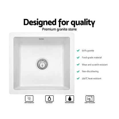 Cefito Stone Kitchen Sink 450X450MM Granite Under/Topmount Basin Bowl Laundry White - TRENDZ